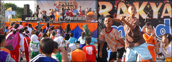Puluhan bocah asyik bergoyang a la Caesar YKS usai kegiatan Lomba Mewarna dan karnaval 