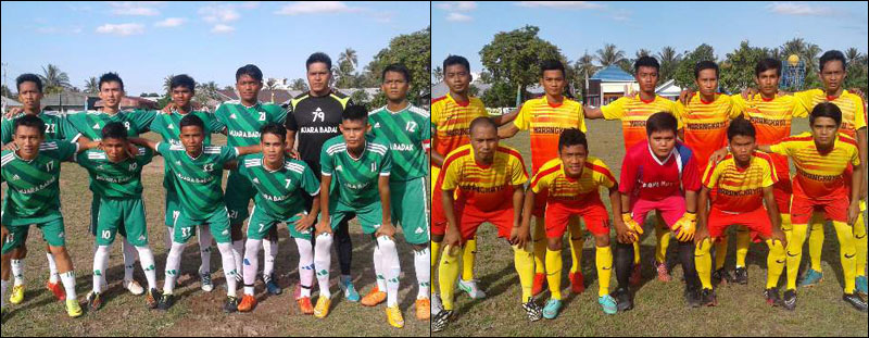 Tim Kecamatan Muara Badak (kiri) dan Marang Kayu (kanan) berhak melaju ke babak 12 Besar Bupati Cup 2016 mewakili Grup E