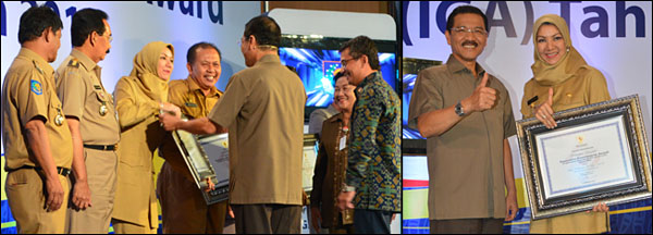Bupati Kukar Rita Widyasari saat menerima penghargaan Nominator Unggulan IGA 2013 di Jakarta, Selasa (03/12) kemarin