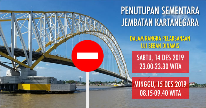Jembatan Kartanegara akan ditutup sementara selama 30 menit pada Sabtu malam dan selama 1 jam 25 menit pada hari Minggu