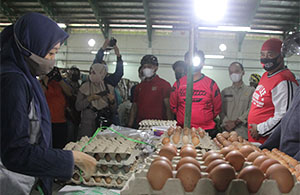 Bupati Edi Damansyah berdialog dengan seorang pedagang telur di Pasar Mangkurawang