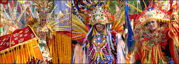 Best Defile pada Tenggarong Kutai Carnival diraih kelompok Belian. Dari kiri ke kanan adalah peraih Best Performance, Best Costume dan Unique Costume kelompok Belian