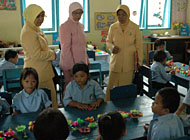 Jajaran GOPTKI Kukar didampingi pimpinan TK Mawar Hj Salbiah Setia saat menjenguk aktivitas para murid TK