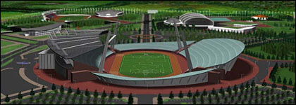 Desain kompleks pusat kegiatan olahraga Kukar yang dipersiapkan untuk PON XVII 2008