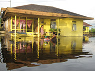 Salah satu rumah warga Muara Kaman yang mulai terendam banjir